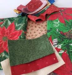 Cotton Fabric Lot Christmas Poinsettia Florals Quilting Strips Dianna Marcum