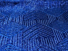 ROYAL BLUE GEOMETRIC DESIGN WITH SEQUIN ON A 4 WAY STRETCH MESH-