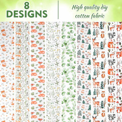 40Pcs Woodland Fabric Strips Wooland Animals Eucalyptus Leaves Printed Cotton Fa