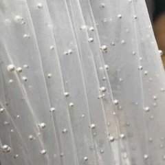 Beaded Pearls Mesh Tulle Lace Fabric DIY Wedding Bridal Dress 59″ Wide By 1 Yard