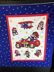 Vintage Nintendo SUPER MARIO BROS Cotton FABRIC PANEL 70″ x 45″ New Unused