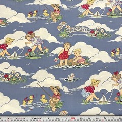 Vintage Michael Miller Water Play Vintage Kids Blue Cotton by the HALF YARD