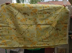 Vtg ~ 20 ft x 48 Inch ~ Birds Trees Floral Flowers UPHOLSTERY Fabric Yellow
