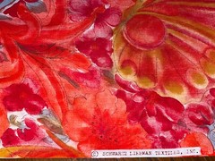 By 1/2 Yd Vintage Large Orange Red Poppy Butterfly Cotton Fabric by Cranston