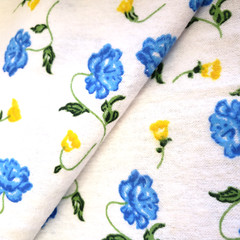 Blue Yellow Peone Print Cotton Flannel Fabric 45″ By Yard Floral Nursery Fabric