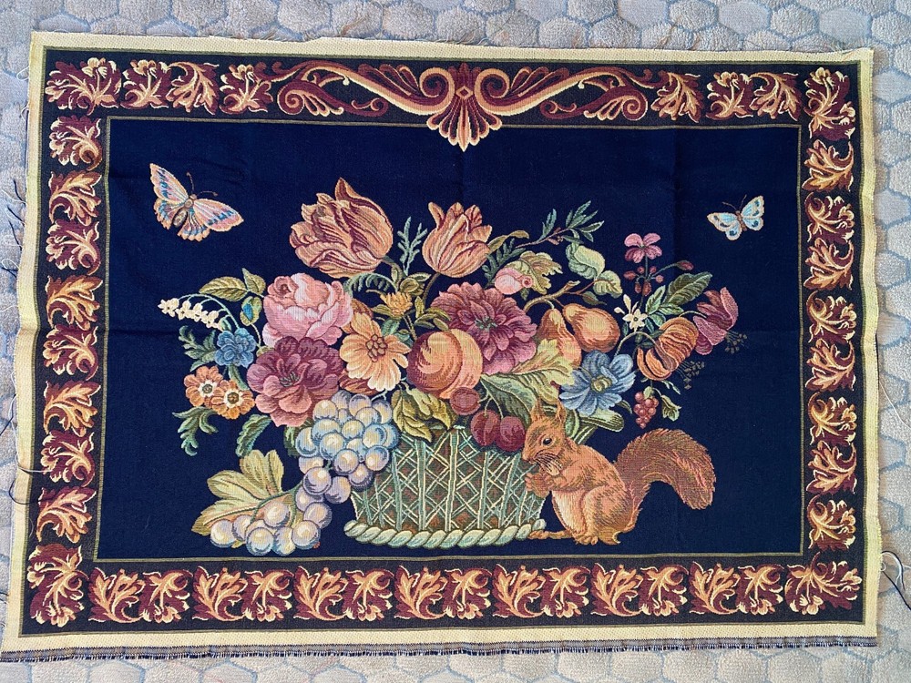 UPHOLSTERY PANEL~Wall Tapestry~EMBROIDERED FABRIC~Old Masters Still Life~SQUIRRL
