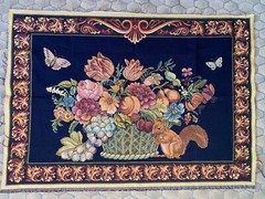 UPHOLSTERY PANEL~Wall Tapestry~EMBROIDERED FABRIC~Old Masters Still Life~SQUIRRL