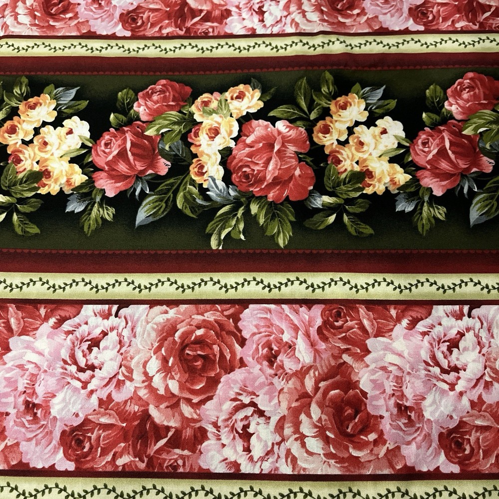 Floral Vignette Pink Red Rose Green Border Stripe Paintbrush Studio 2.5 Y