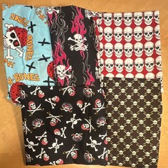Lot of 5 Multicolor Skull & Crossbones Cotton Fabric Pieces for Quilting Crafts