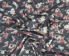 Maroon Roses on Black Fabric Jersey Knit By The the Yard 10/16