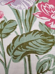 Floral Printed Linen Cotton Fabric Medium Weight Slub Cotton Flower Drapery Pink