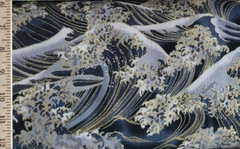 Black & Metallic Gold Great Wave Japanese Cotton Dobby Shirting – 5 COLORS!