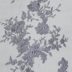 Teagan SILVER Damask Design Embroidered on Mesh Lace Fabric by the Yard – 10027