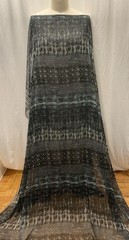 Poly Rayon Fluid Organza Deep Charcoal Teal Abstract Ikat Fabric By The Yard 60″