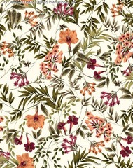 Challis Rayon Printed Kaya Woven Fabric, Hibiscus Floral Dress Sewing Fabric