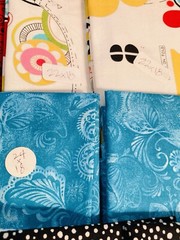 Lot of 10 Coordinating Fabric Scraps Bright Colors Sewing Theme Black Red Blue