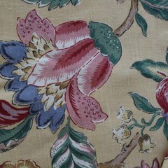 Vtg Linen Jay Yang Spectrum Home Fabric, Yellow, Pink, Blue Floral 2.4 yds