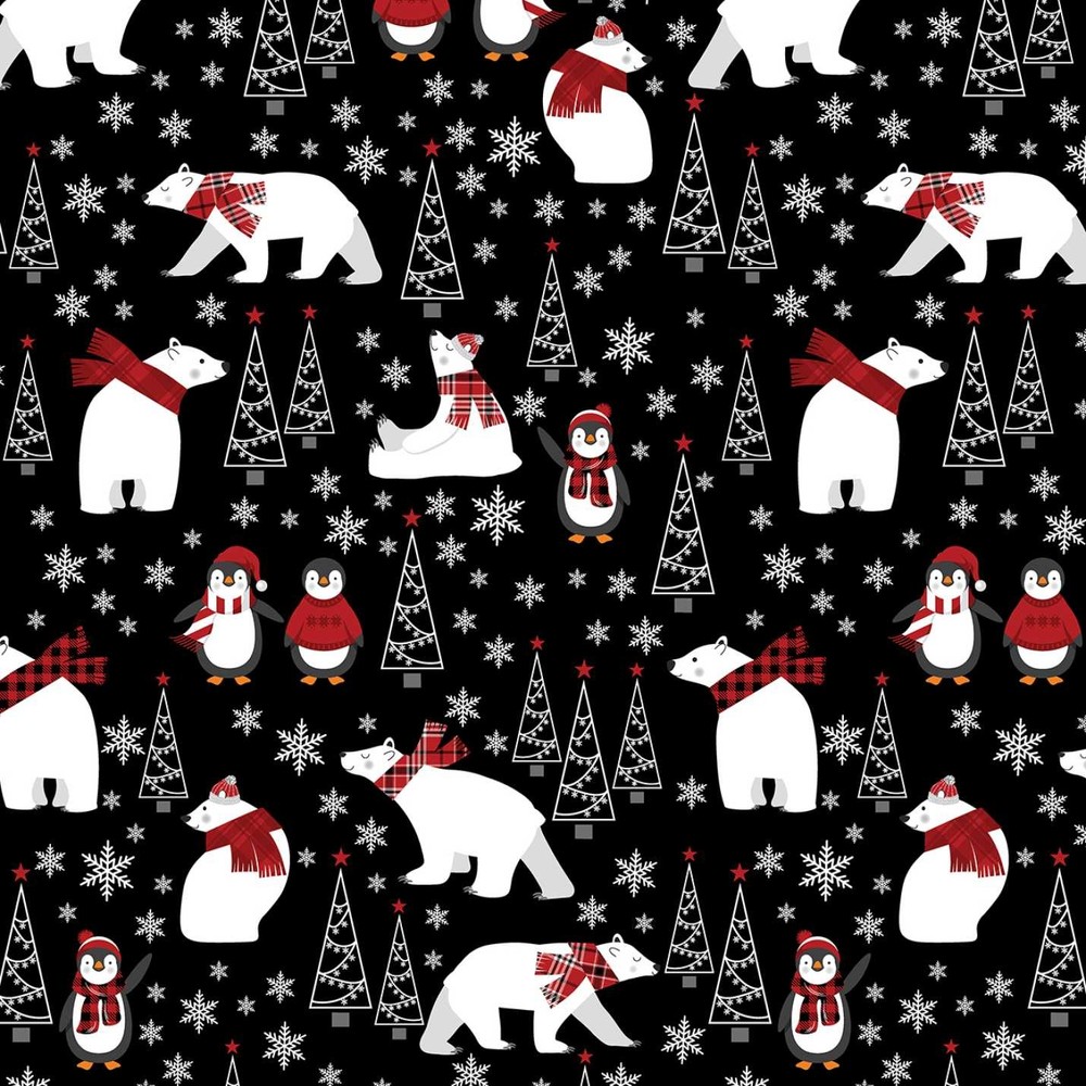 Winter Comfort Flannel Fabric | Polar Bear Penguin Black | Kanvas Studio YARD