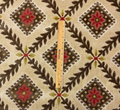 DESIGNER FLORAL ROSETTE VELVET BEIGE RED GEO FLORAL VINE FABRIC 2 YARD 43″W