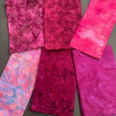 Pink Red Purple Fabric Lot Fat Quarters Quilting Cotton Batik + Mettler Thread