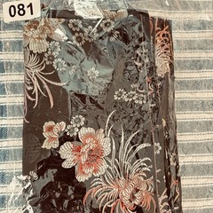VTG Chinese Floral Brocade Fabric Black Background Shou Symbol Chrysanthemum 2yd