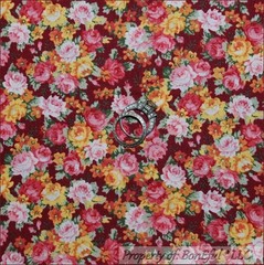 BonEful Fabric FQ Cotton Quilt Maroon Yellow Pink Red Flower Antique Rose Calico