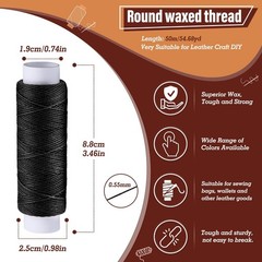 KAQRHFT 0.55 mm 54 Yards Leather Thread for Sewing, Round mm, Black