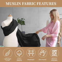 100% Cotton Muslin Fabric, 59 Inch X 2 Yards Black Fabric by The Yard | Medium W