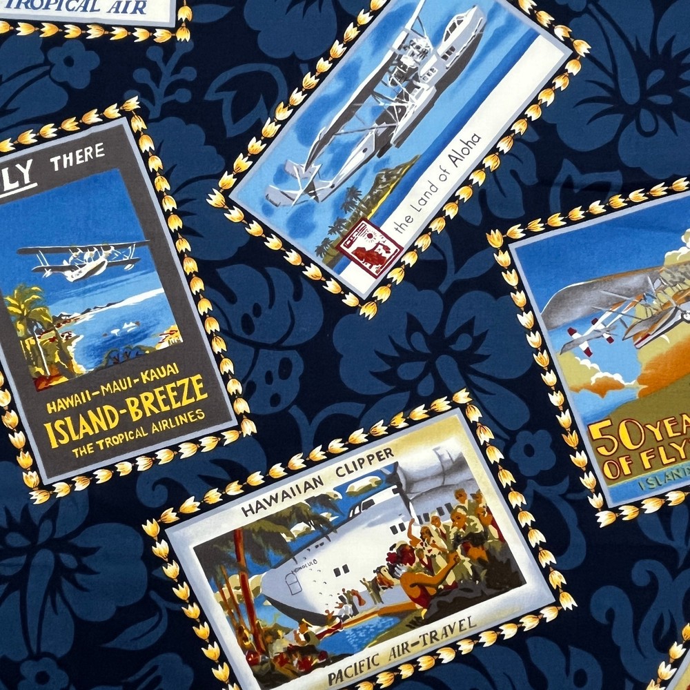 2.7 Yds Hawaiian Tropical Fabric Airline Travel Posters Hoffman Fabrics Cotton