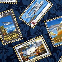 2.7 Yds Hawaiian Tropical Fabric Airline Travel Posters Hoffman Fabrics Cotton