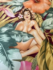 Alexander Henry Fabric Yd Mirage Sexy Pinup Island Girls Hibiscus Palm Leaves P