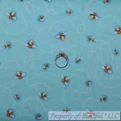 BonEful FABRIC FQ Cotton Quilt VTG Blue White Yellow Honey Comb Bumble Bee Hive