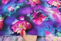 55” Wide Digitally Print Lotus Floral Viscose Fabric Dress Material Rayon