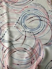1 yard 60″ wide Vintage Siltex Allover Circle Arrow Pattern red blue black ink