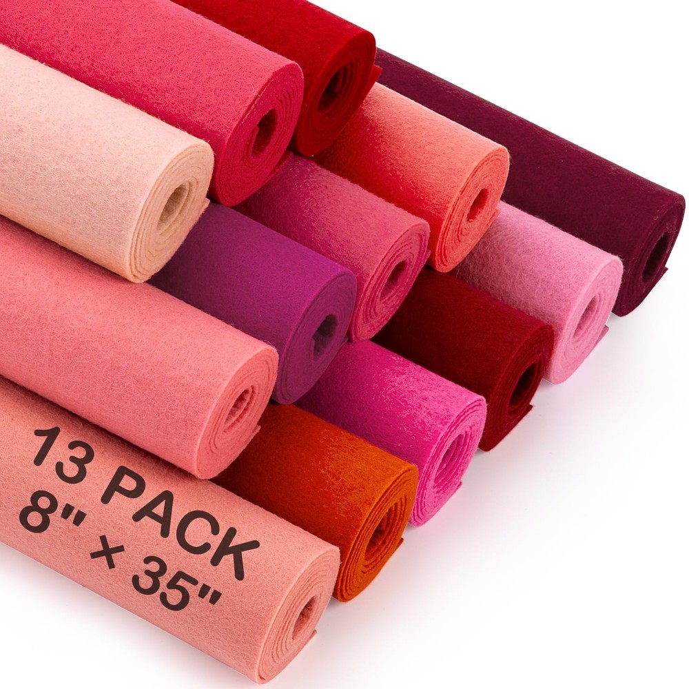 13 PCS 8×35 Inch Large Stiff Felt Fabric Sheets 1.2mm Thick Red Theme Crafts