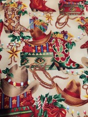 Timeless Treasures Cowboys Christmas Fabirc Boots Hats Gifts Red Rope 2@ 16×19