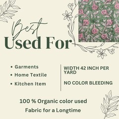 COTSILER Hand Block Print Fabric 100% Cotton 42 Inch 3 Yard Design1