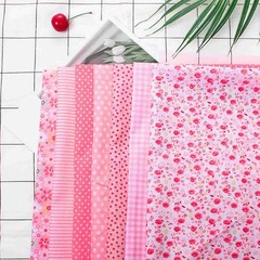 7-Pack 25x25cm Cotton Fabric DIY Assorted Pre-Cut Bedding Kit (Pink)