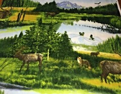 Rod Frederick Wildlife Print Fleece Fabric MMFab 40″ x 60″ Green Nature Scene