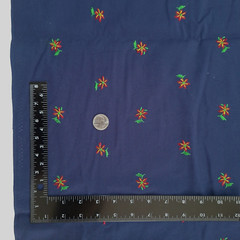 VTG Embroidered Mini Flowers On Dark Blue Cotton Blend Fabric 39″ L x 44″ W