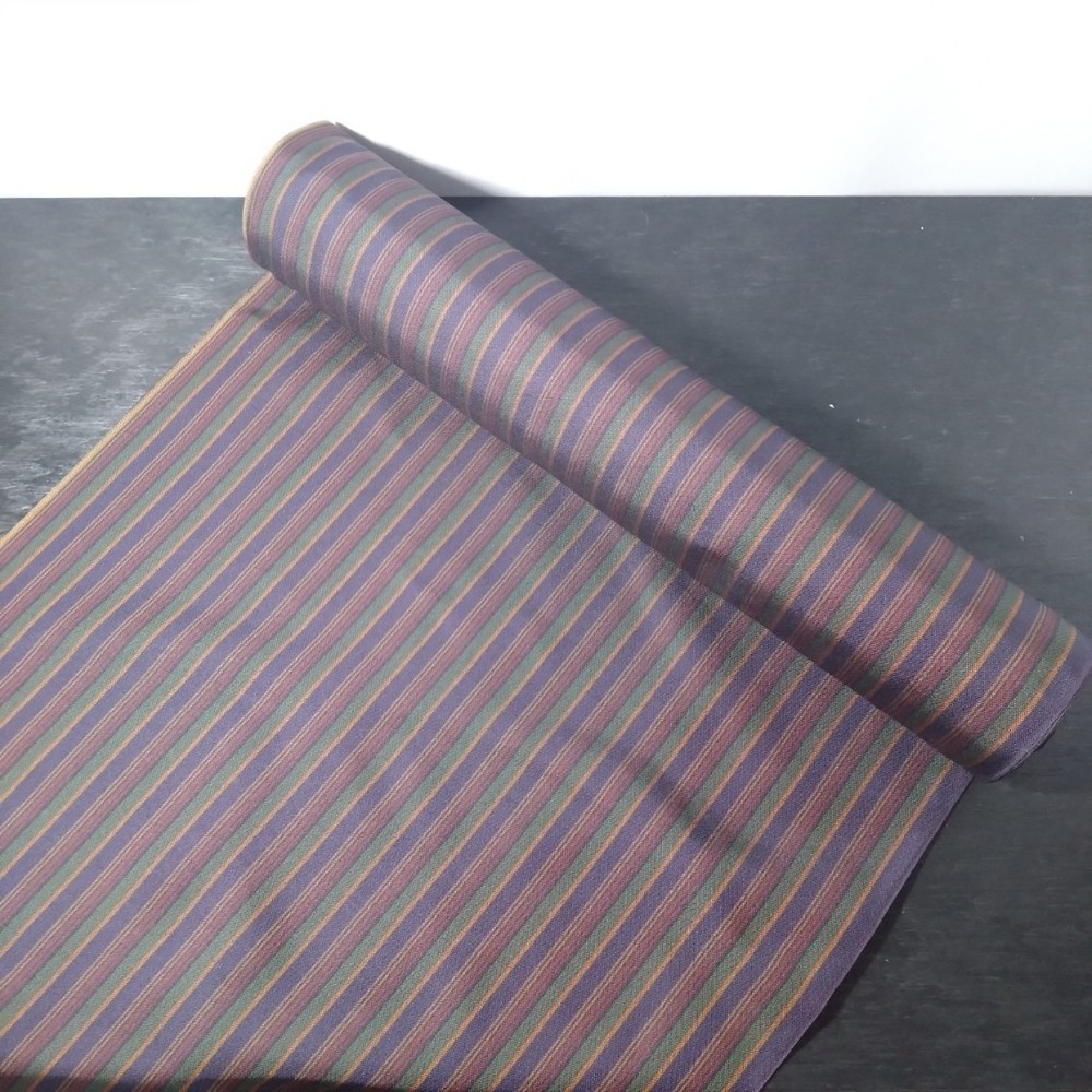 Japanese Kimono Fabric Bolt 100% Silk Tsumugi Stripe Navy Purple EXC AS IS