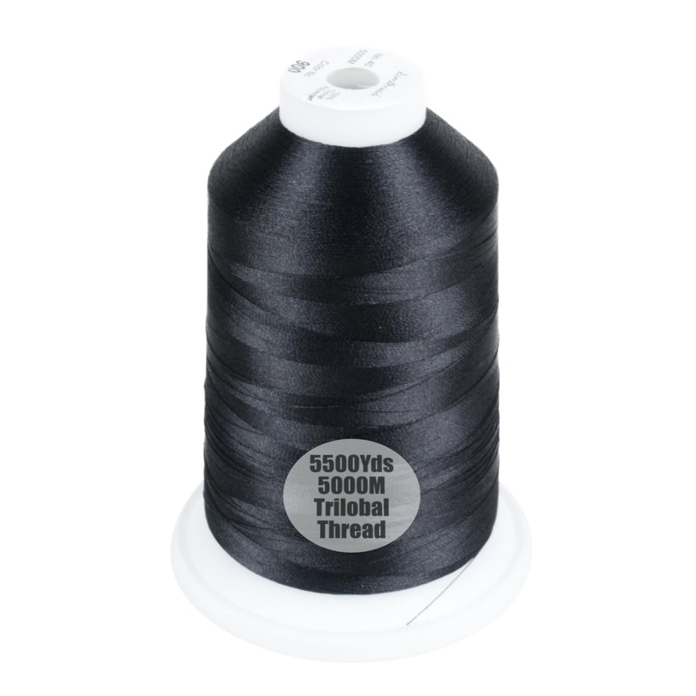 Simthread Trilobal Polyester Thread – 5000M (5500yds) 5500 yards, Black-900