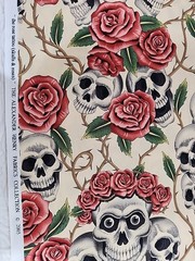 Alexander Henry Fabric the rose tattoo (skulls & roses ) 2005 Cotton 1 Yard
