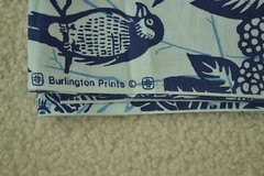 30″ Long, Vintage, Large Navy Flowers & Birds on Light-Blue, Burlington, C2386