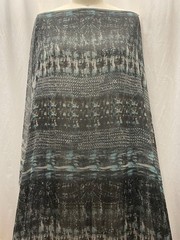 Poly Rayon Fluid Organza Deep Charcoal Teal Abstract Ikat Fabric By The Yard 60″