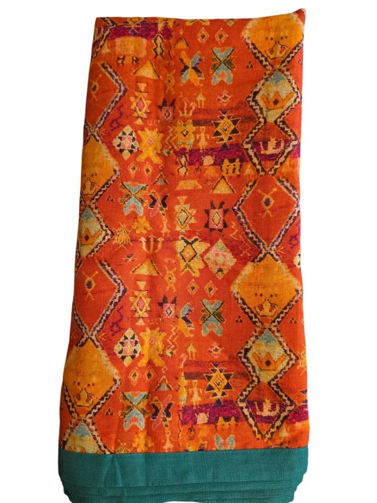Orange Tribal Geometric Stiff Gauze Fabric Panel Scrim Cotton 34×132 Border EUC