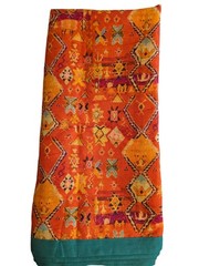 Orange Tribal Geometric Stiff Gauze Fabric Panel Scrim Cotton 34×132 Border EUC
