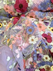 Lavender Mesh 3d Multicolor Embroidered Lace Fabric Sold By Yard Prom Dress