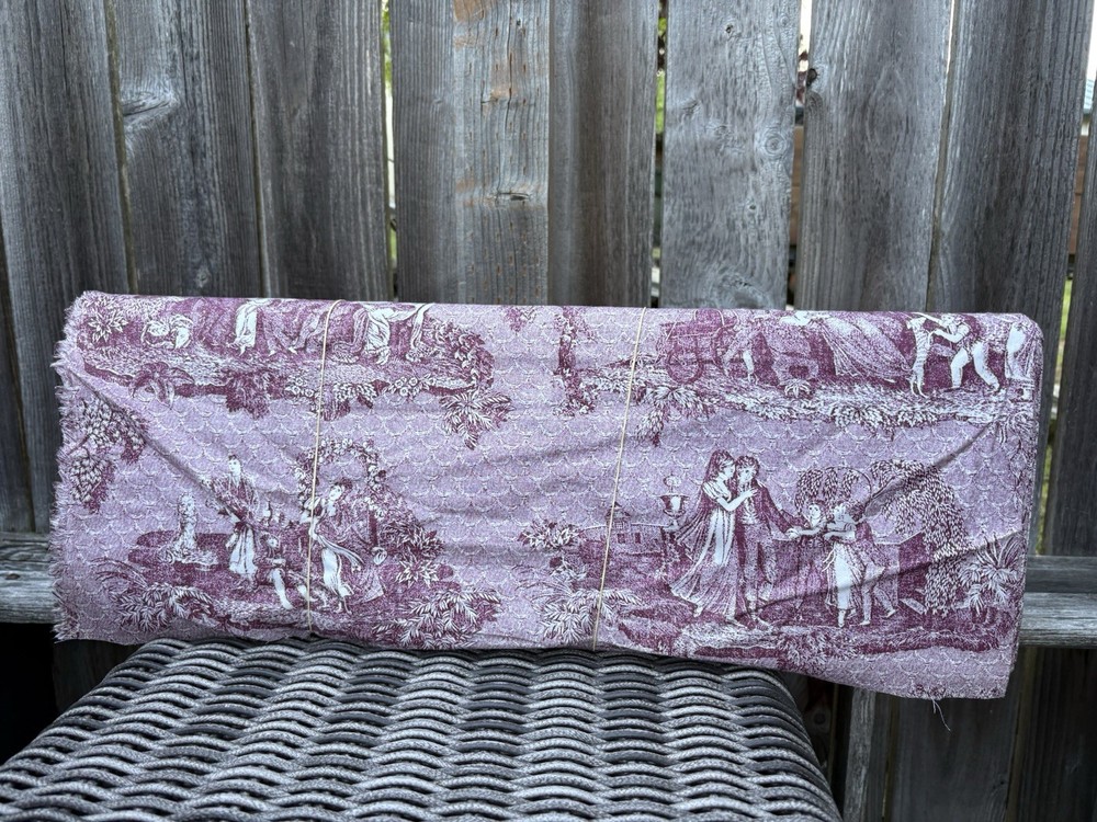 Vintage Burgundy Red French Toile de Jouy Pastoral Whimsical Cotton Fabric 9 Yds