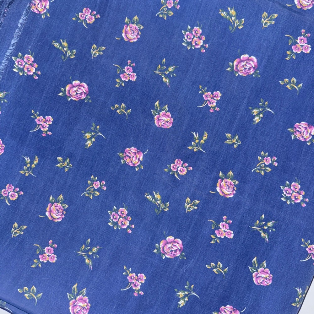 Floral Rose Liquid Sateen Fabric 3.11 Yards 60″ Navy Blue Slinky Fluid Drape